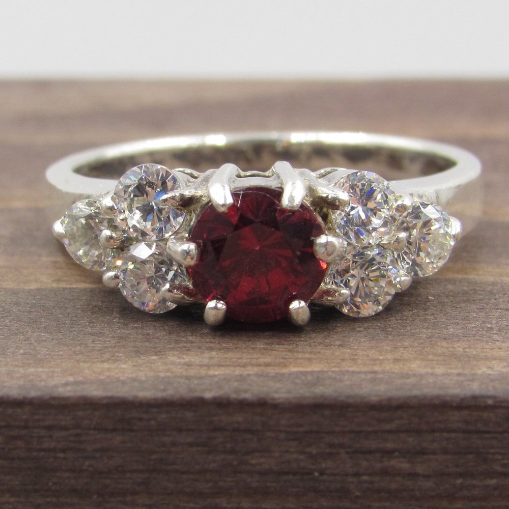 Size 6.5 Sterling Red & Clear CZ Diamond Ring
